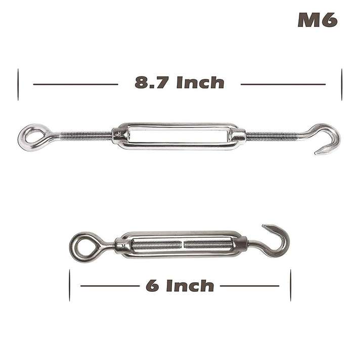 2x 304 Stainless Steel Turnbuckle M6 Wire Rope Tension Tensioner