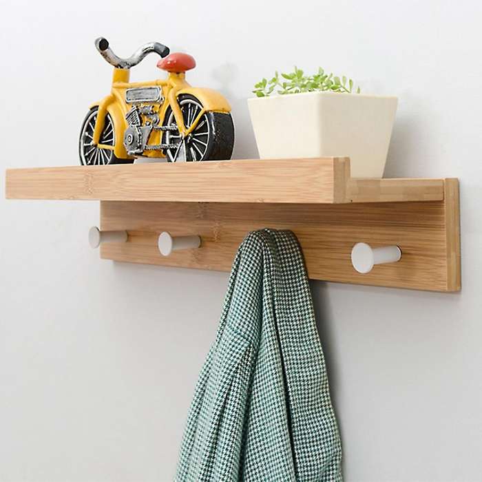 Wooden Wall Shelf Wall Mount Organizer for Kitchen Bedroom(4 Hooks)