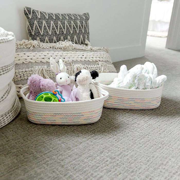 Rectangle Storage Basket Set Cotton Rope Woven Baskets Multicolor