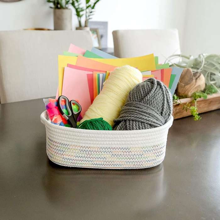 Rectangle Storage Basket Set Cotton Rope Woven Baskets Multicolor