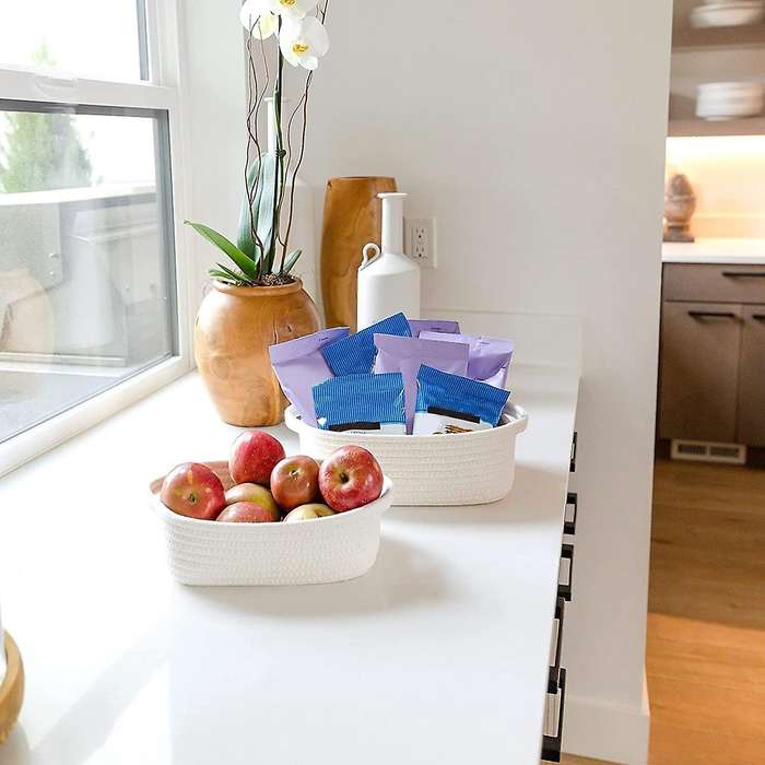Rectangle Storage Basket Set Cotton Rope Woven Baskets White