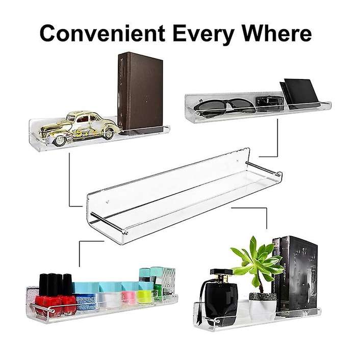 4pcs Wall Mount Clear Acrylic Floating Shelf Shelves Bath Living Room