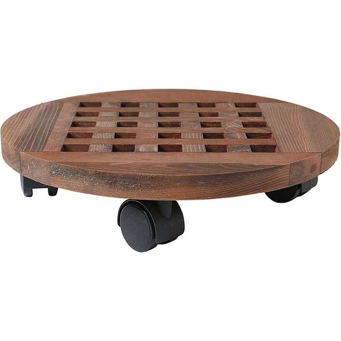 2x 25cm Wood Flower Pot Removable Tray Plant Holder Base with Wheels