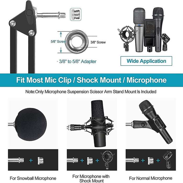 Adjustable Suspension Boom Scissors Mic Holder with Microphone Clip