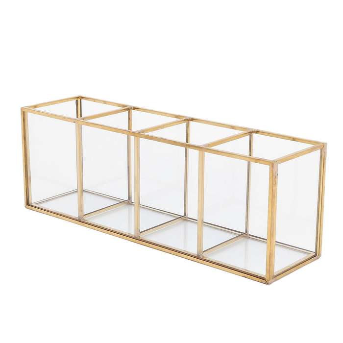 Gold Grid Glass Flip Storage Tank Cosmetics Storage Box C