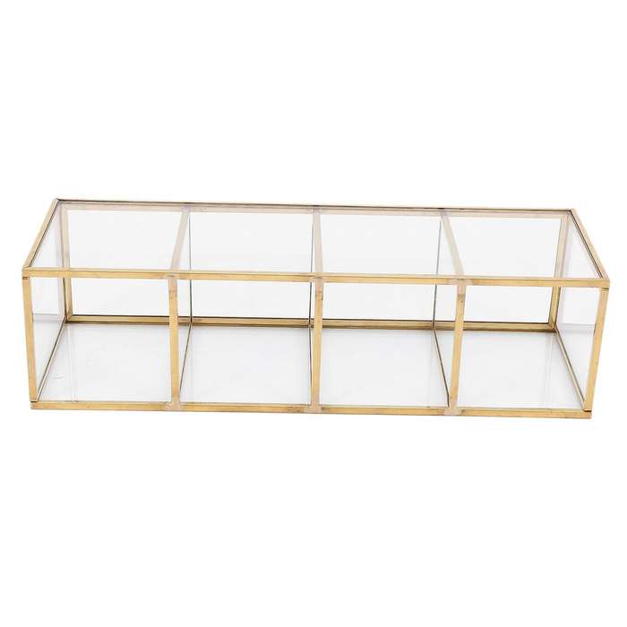 Gold Grid Glass Flip Storage Tank Cosmetics Storage Box C
