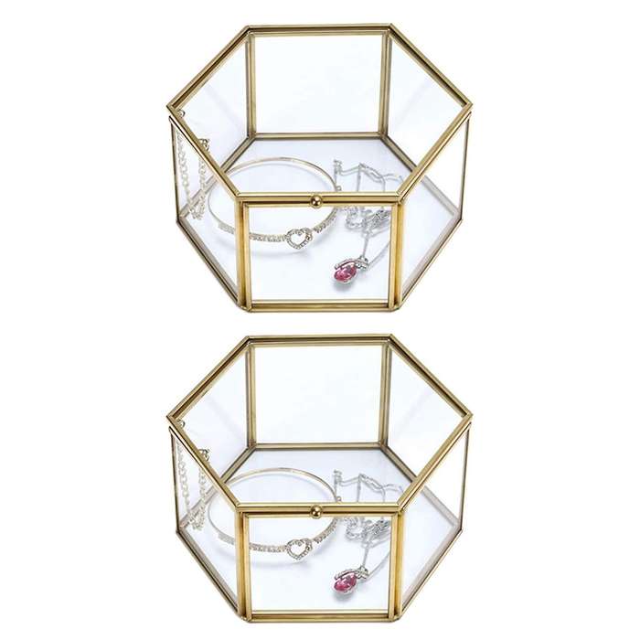 Glass Vintage Jewelry Box Golden Geometric Jewelry Display (large)