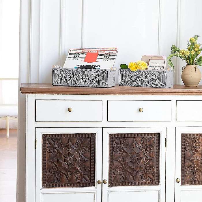 2pcs Storage Basket Bohemian Hand Woven Toilet for Bedroom Nursery