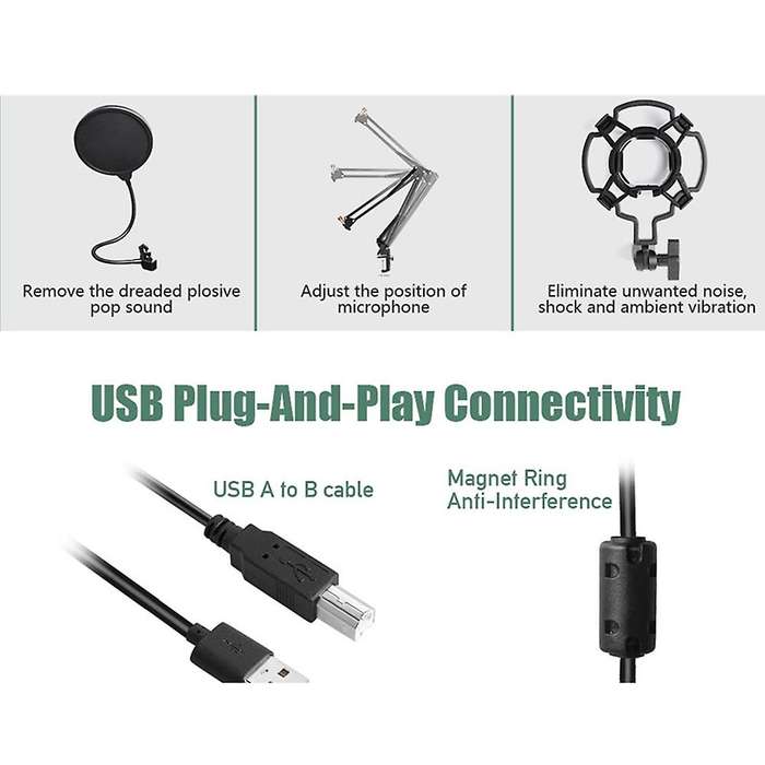 Usb Microphone, 192khz Studio Cardioid Condenser Mic, for Recording