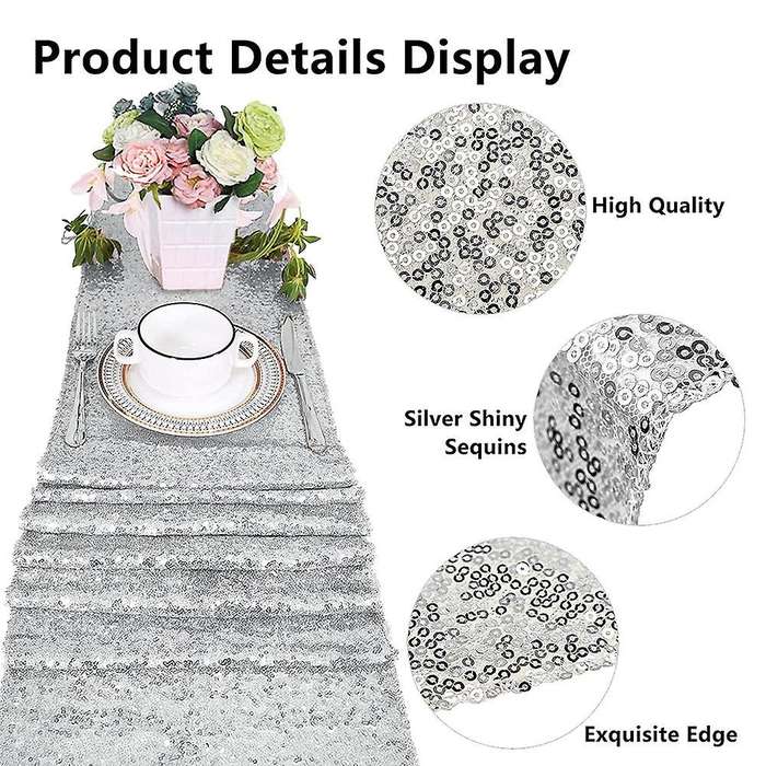 10pcs Silver Table Runner 12inch X 71inch for Wedding Birthday Decor