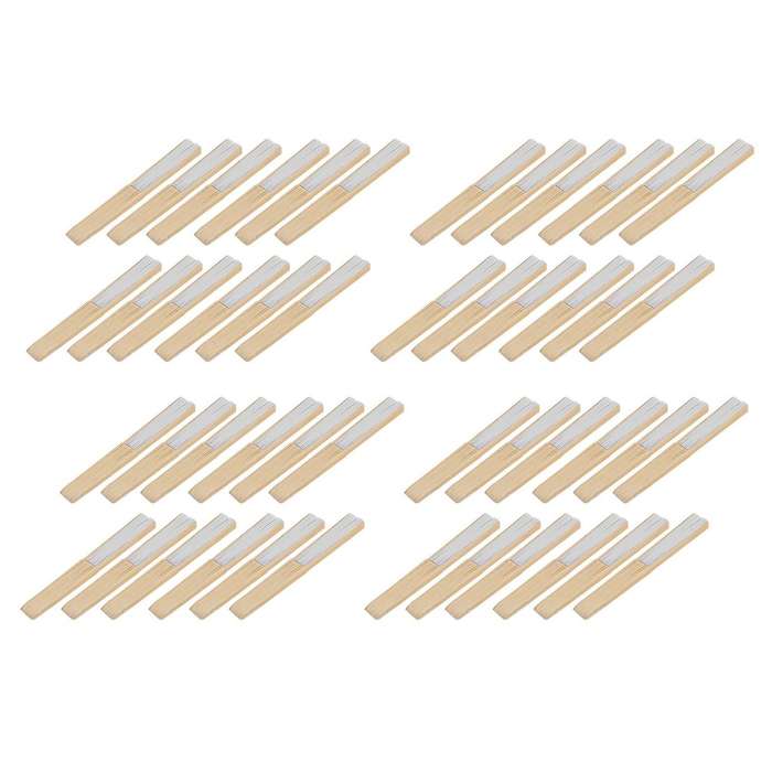 48 Pack Hand Held Fans White Paper Fan Bamboo Folding Fans Folded Fan