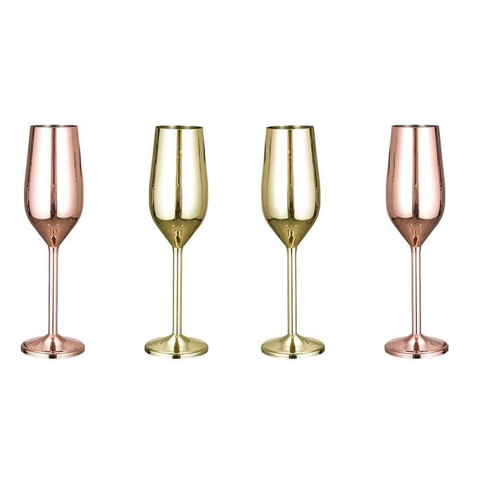 Stainless Steel Champagne Goblet Whiskey Cup,gold + Copper,2 Pack