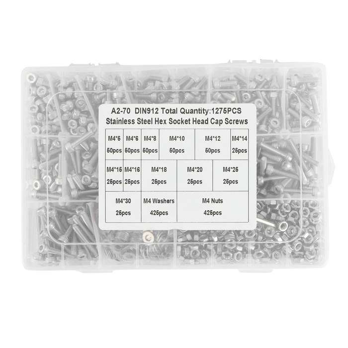 304 Stainless Steel Hexagon Socket Screw Bolt Nut Washer Sorting Kit