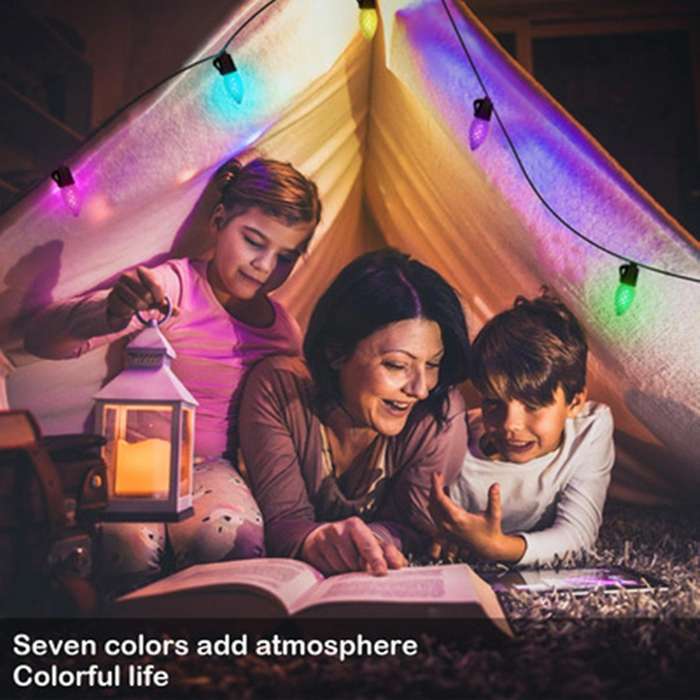 15m Patio Lights with 20 Colorful Led Bulbs, with Remote Eu Plug