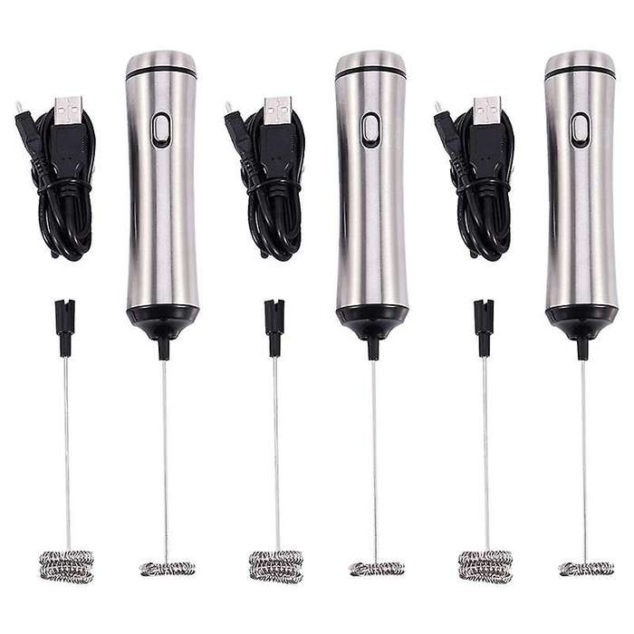 3x Usb Electric Milk Frother Stainless Steel Handheld Mixer