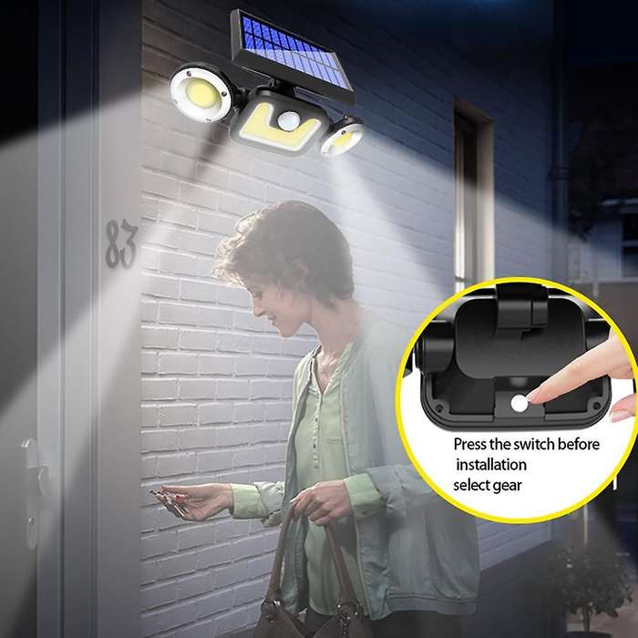 Solar Flood 3 Heads Security Lights for Garden Patio Garage Yard 2pcs