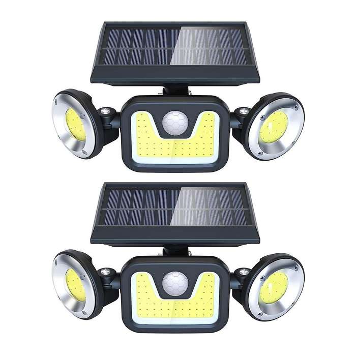Solar Flood 3 Heads Security Lights for Garden Patio Garage Yard 2pcs
