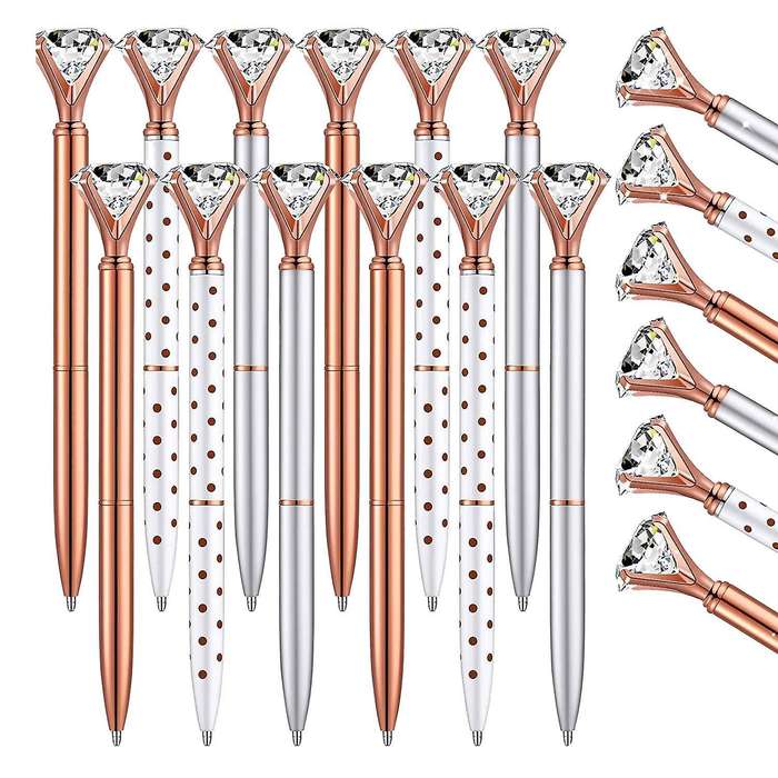 48pcs Large Crystal Diamond Pen Black Ink Crystal Wafer Pen, 3 Colors