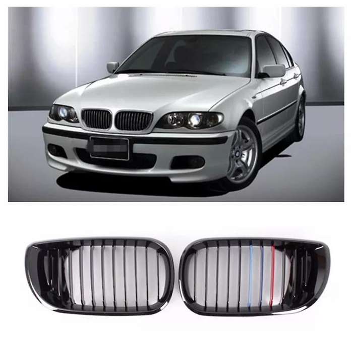 Glossy Black Front Hood Kidney Grill Mesh For-bmw E46 4d 2002-2004