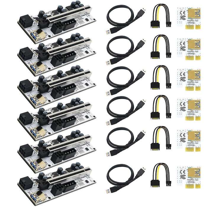 New Version 010-x Pcie Riser with Led for Gpu Btc Mining(6 Pcs)