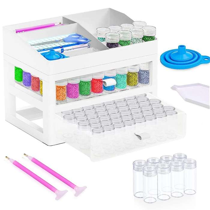 Diamond Painting Organizer,2 Drawers,106 Slotted Bead Storage Bottles