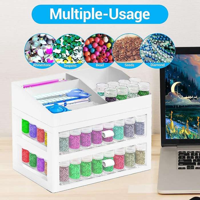 Diamond Painting Organizer,2 Drawers,106 Slotted Bead Storage Bottles