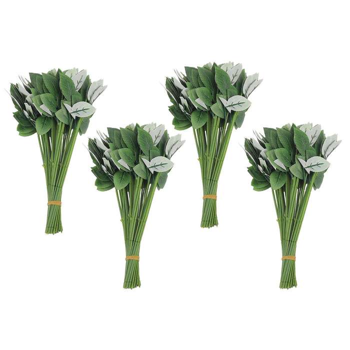 200pcs Artificial Fake Rose Flower Stems for Bouquet Flower Leaf