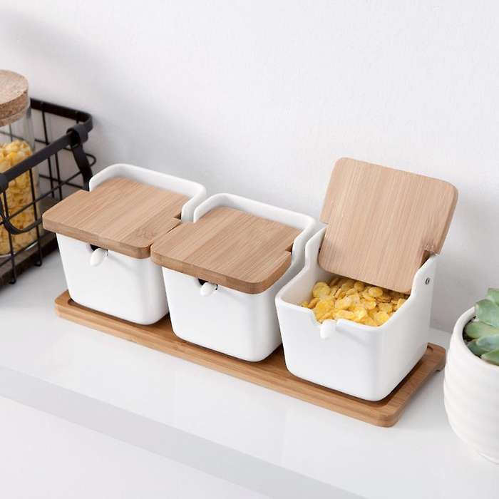 Bamboo Square Spice Seasoning Jar Household Seasoning Bottle