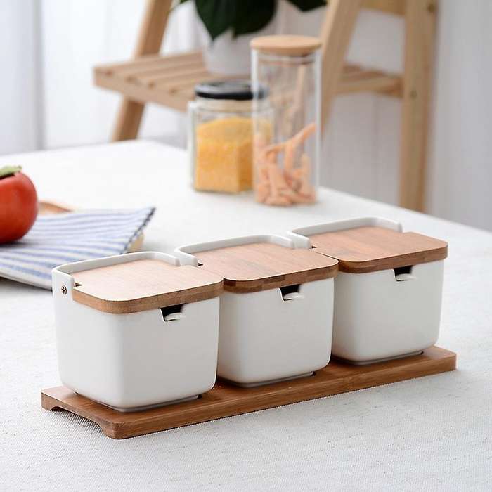 Bamboo Square Spice Seasoning Jar Household Seasoning Bottle