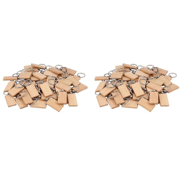 50 Blank Wooden Keychain Rectangular Engraving Key Id Can Be Engraved