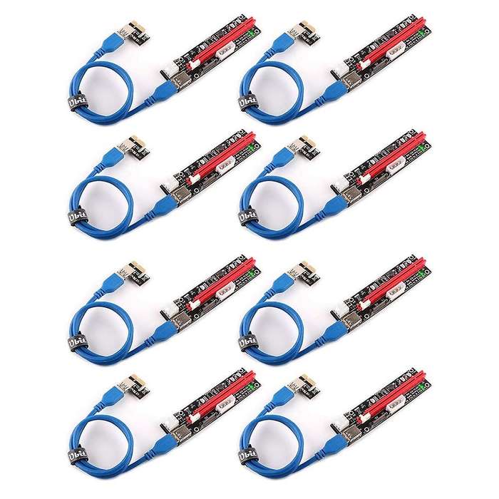 8pcs Pcie Riser,3 In 1 1x to 16x Pcie Riser Board with Led Light