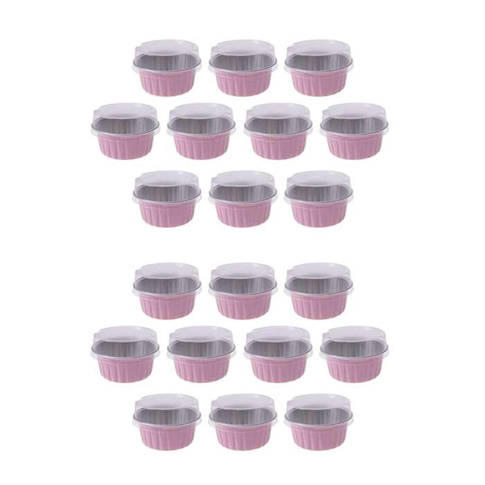 100pcs 125ml Disposable Cake Baking Cups with Lids Aluminum Foil-pink