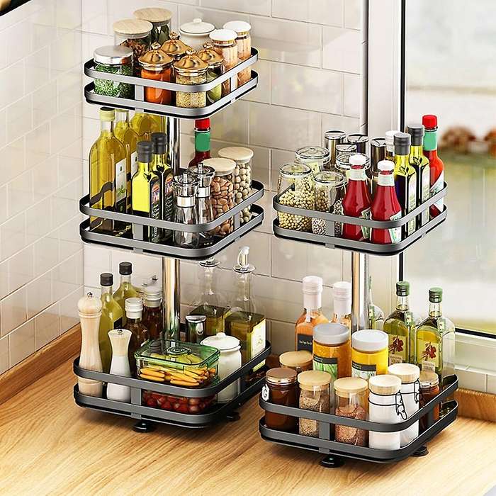 Rotatable Kitchen Spice Container Rack Countertop Corner Spice Rack M