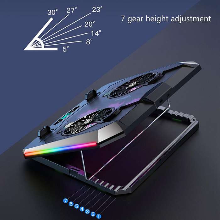 Notebook Cooler 5 Fans Led Screen Rgb Lighting Effect for Notebook