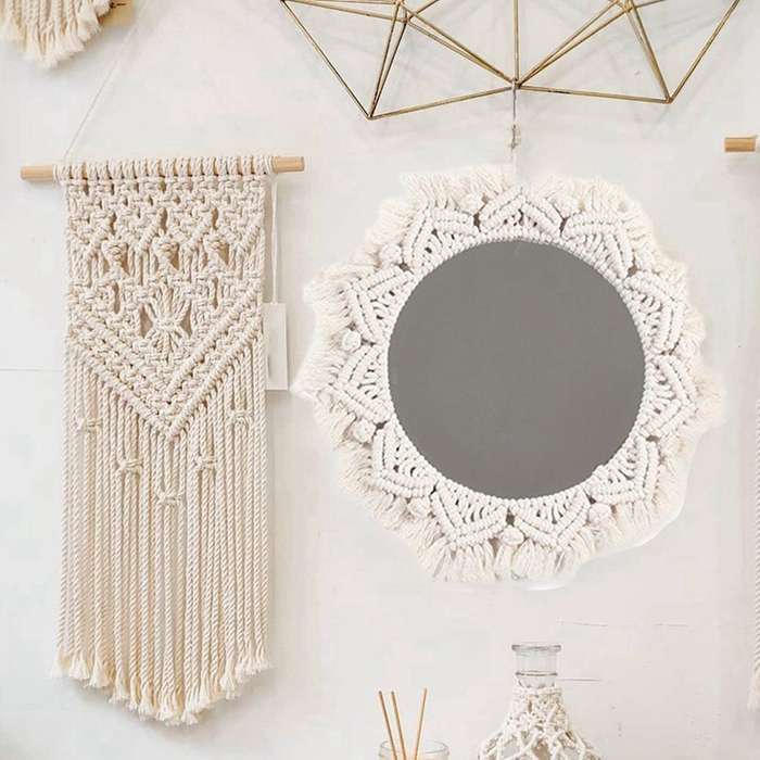Macrame Mirror Handmade Tapestry Makeup Compact Bohemia Wall Mirrors