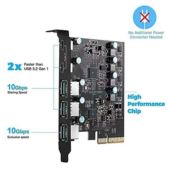 Pcie to Usb 3.2 Gen 2 Card with 20gbps Bandwidth 5-port