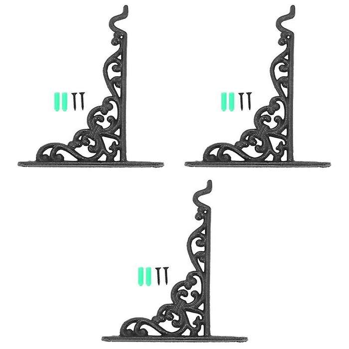 3x Cast Iron Hook Flower Pots Basket Hanger Bracket with Screw