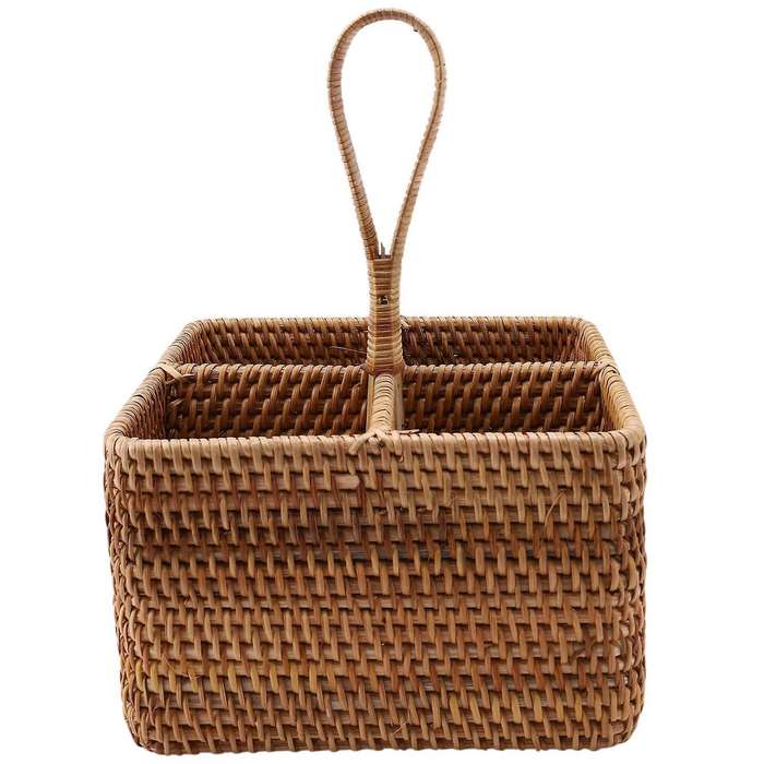 2x Wicker Straw Four Compartment Classification Storage Basket C