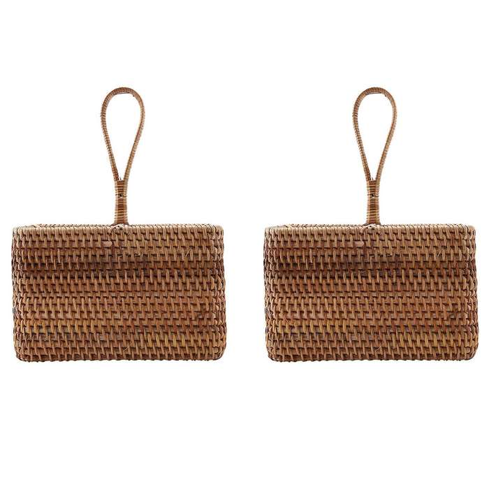 2x Wicker Straw Four Compartment Classification Storage Basket C