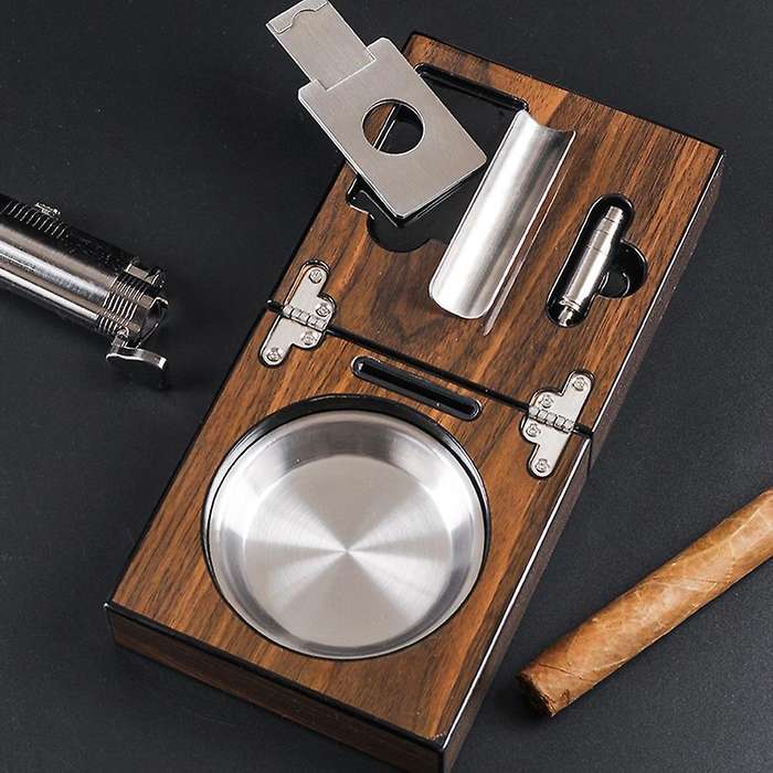 Cigar Ashtray Include Cigar Cutter Holder and Hole Opener Cigar Case