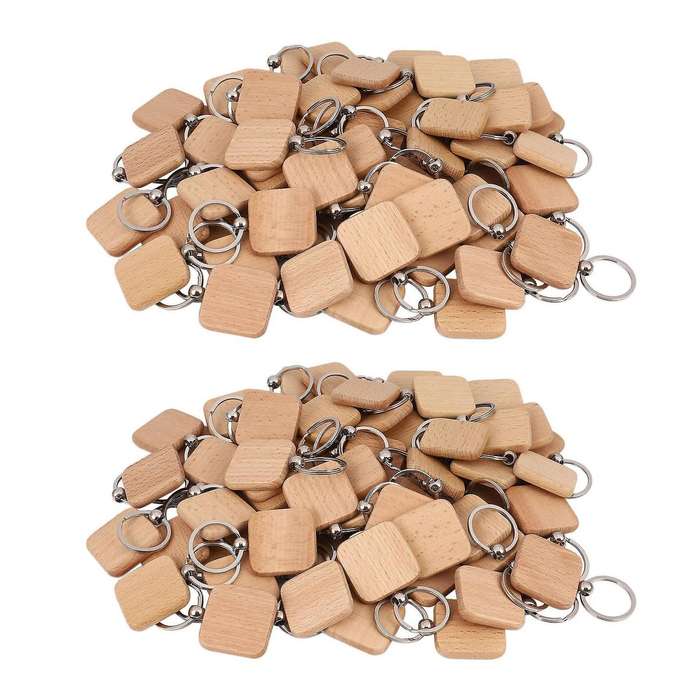 120pcs Blank Square Wooden Keychain Diy Key Tag Gift