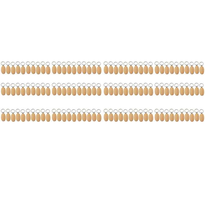 60pcs Blank Oval Wooden Key Chain Diy Pendant Keyring Tags Gifts