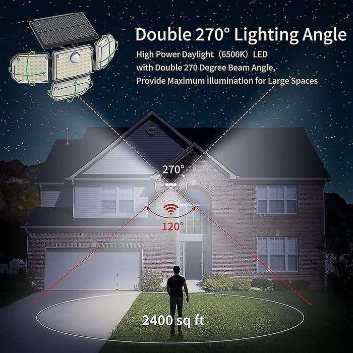 2600lm 4 Head Solar Lights, 3 Modes Solar Flood Lights Outdoor