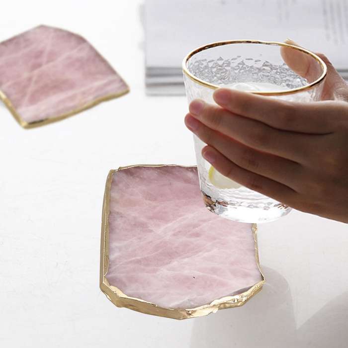 4pcs Agate Slice Pink Agate Coaster Teacup Tray Decorative