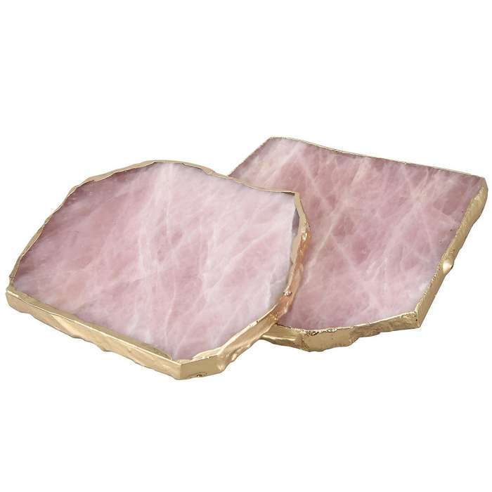4pcs Agate Slice Pink Agate Coaster Teacup Tray Decorative
