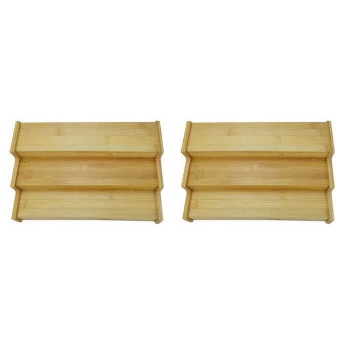 2x 3-tier Non-expandable Bamboo Spice Rack Step Shelf Organizer