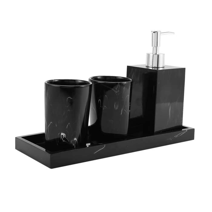 Marble Bathroom Supplies Black 4pcs Resin with Toothbrush Holder