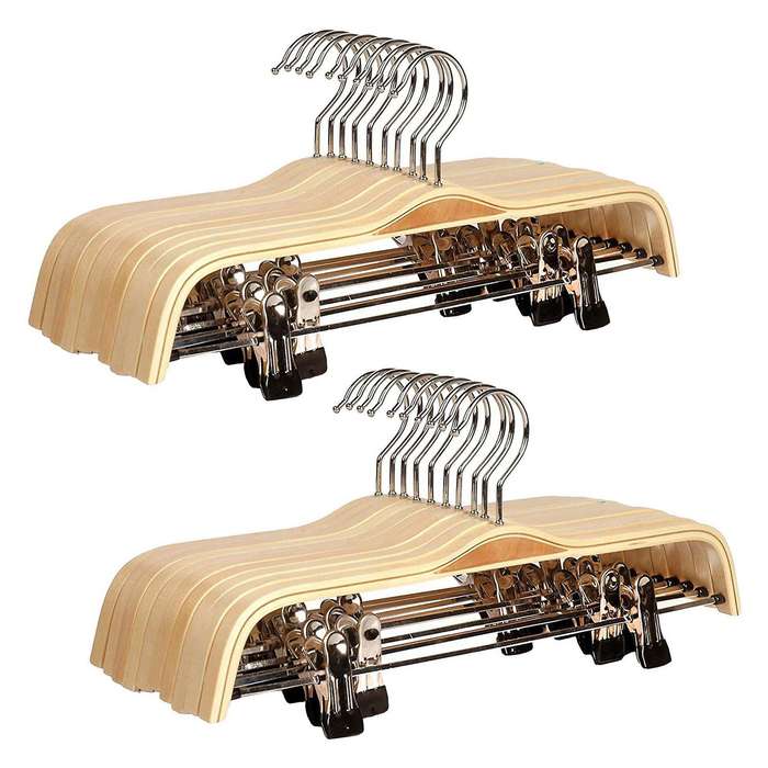 20 Pack Wooden Trousers/skirt Hangers with Coat Clothes Hangers