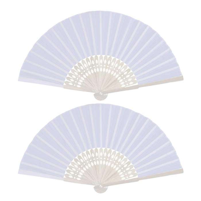 24 Pcs/lot White Folding Elegant Silk Hand Fan with Gift Bag 21cm