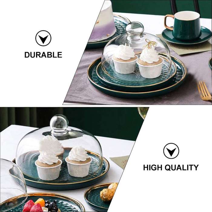 2x Cake Stand Cake Plate Server with Dome Dessert Cake Cover Butter